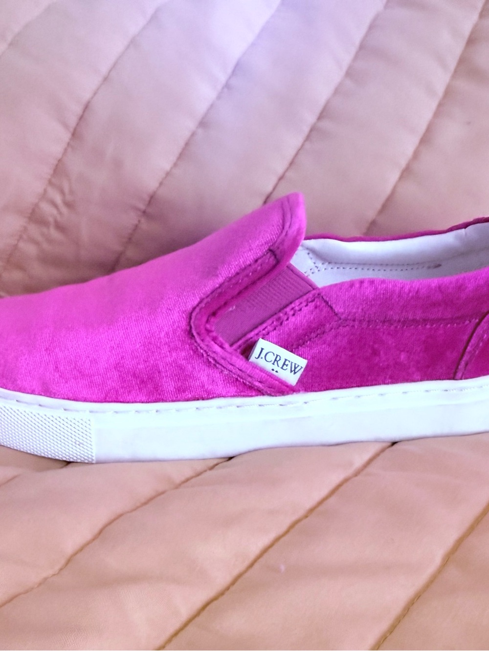 J.Crew Hot Pink Velvet Slip-On Loafers